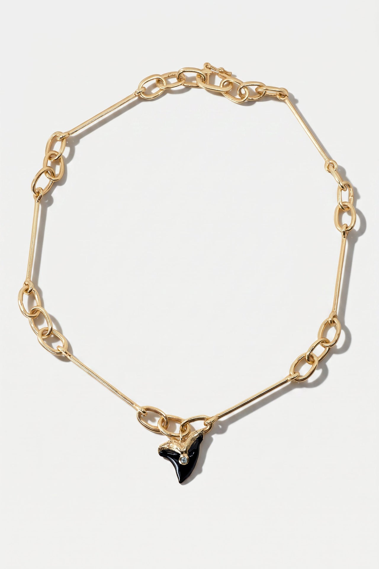 Shark Tooth Necklace Charm Choker Aquamarine Black Enamel