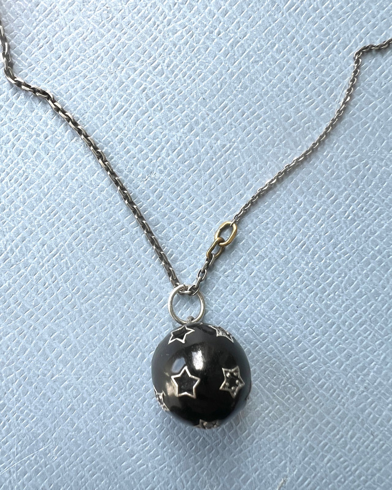White Diamond Black Diamond Enamel Silver Sphere Necklace