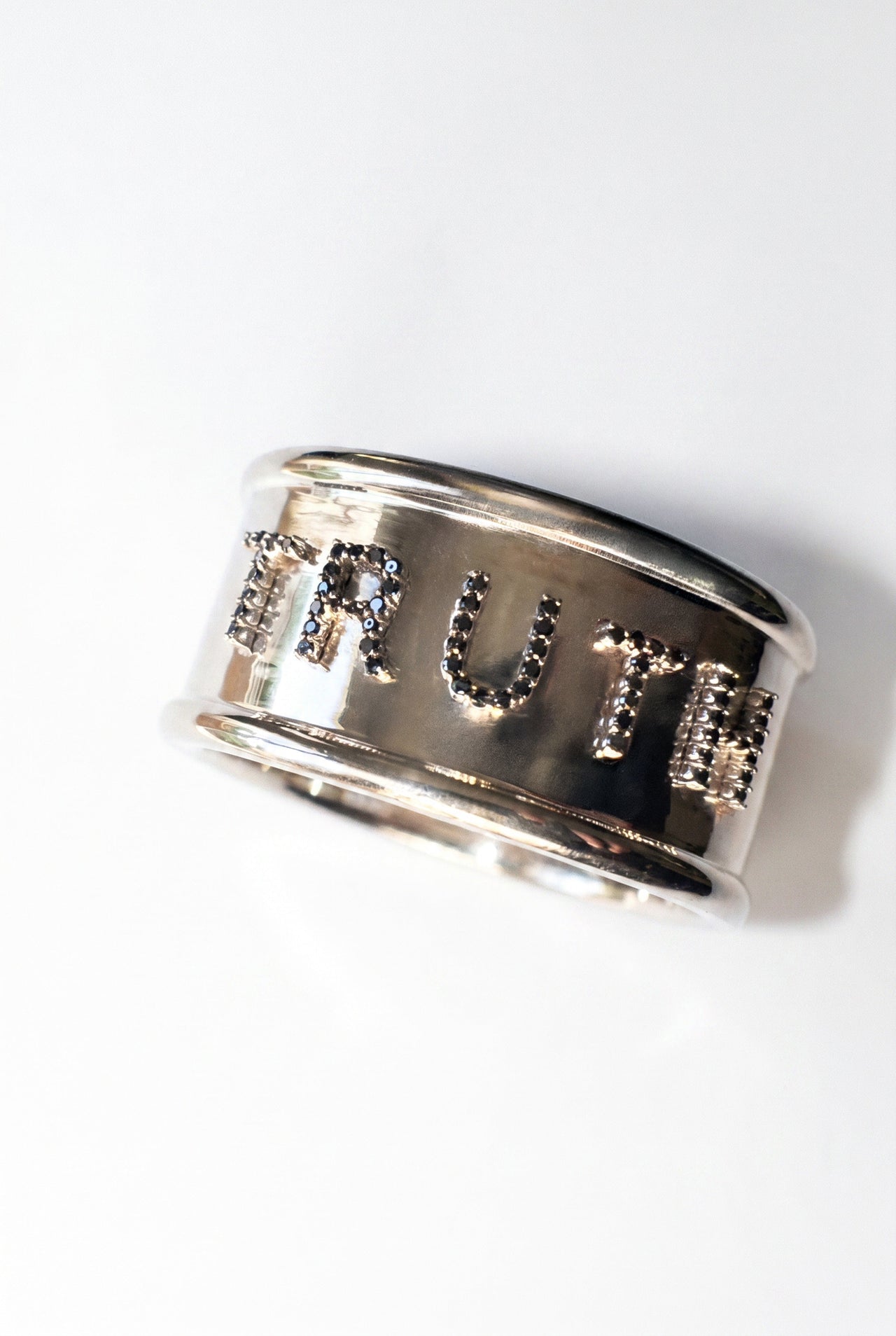 Black Diamond Letter Cuff Silver Bracelet