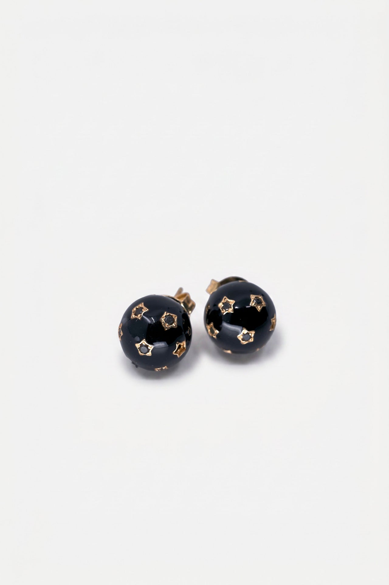 Black Diamond Earring Orb Studs Black Enamel