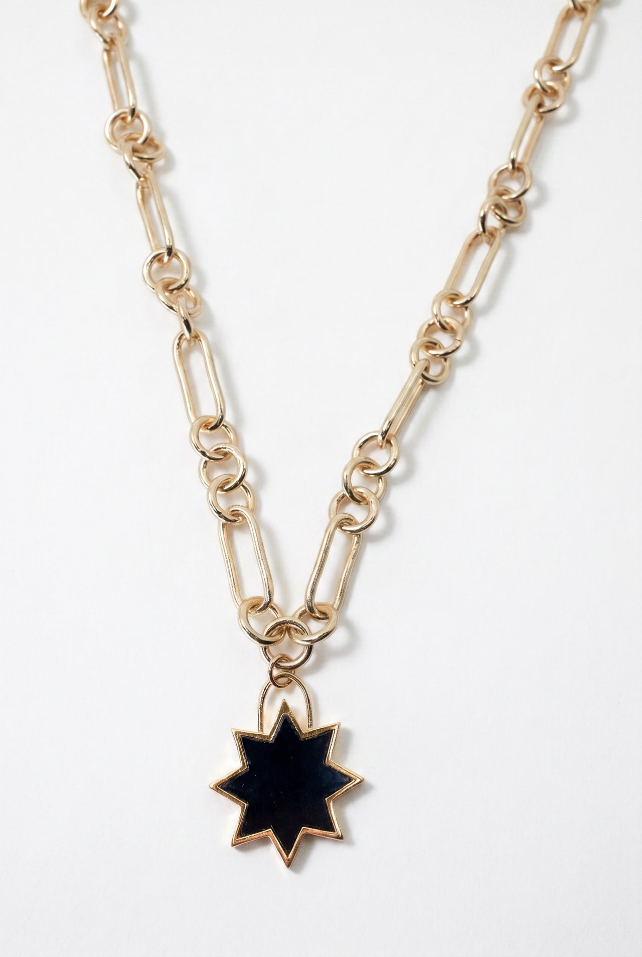 Star Choker Necklace Black Onyx Gold Plated