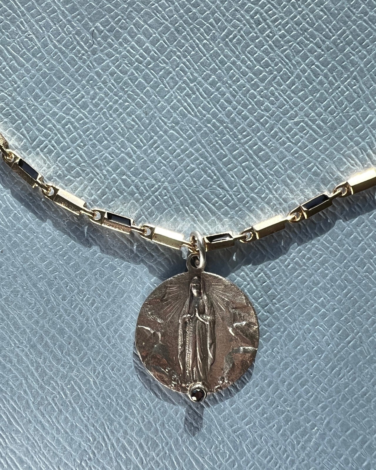 Black Diamond Virgin Mary Medal Choker Necklace