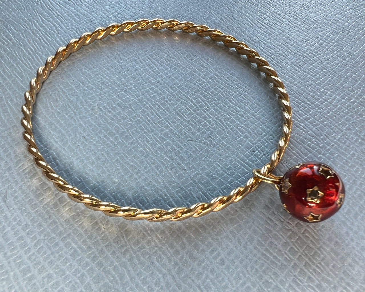 Black Diamond White Diamond Sphere Bangle Red Enamel