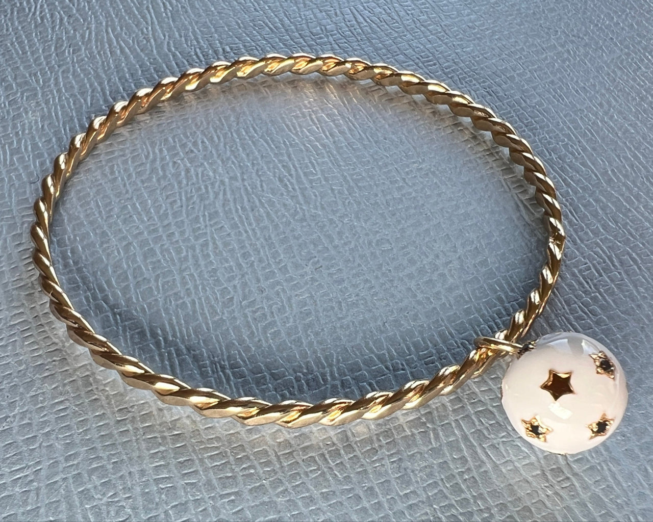 Black Diamond White Diamond Sphere Bangle White Enamel