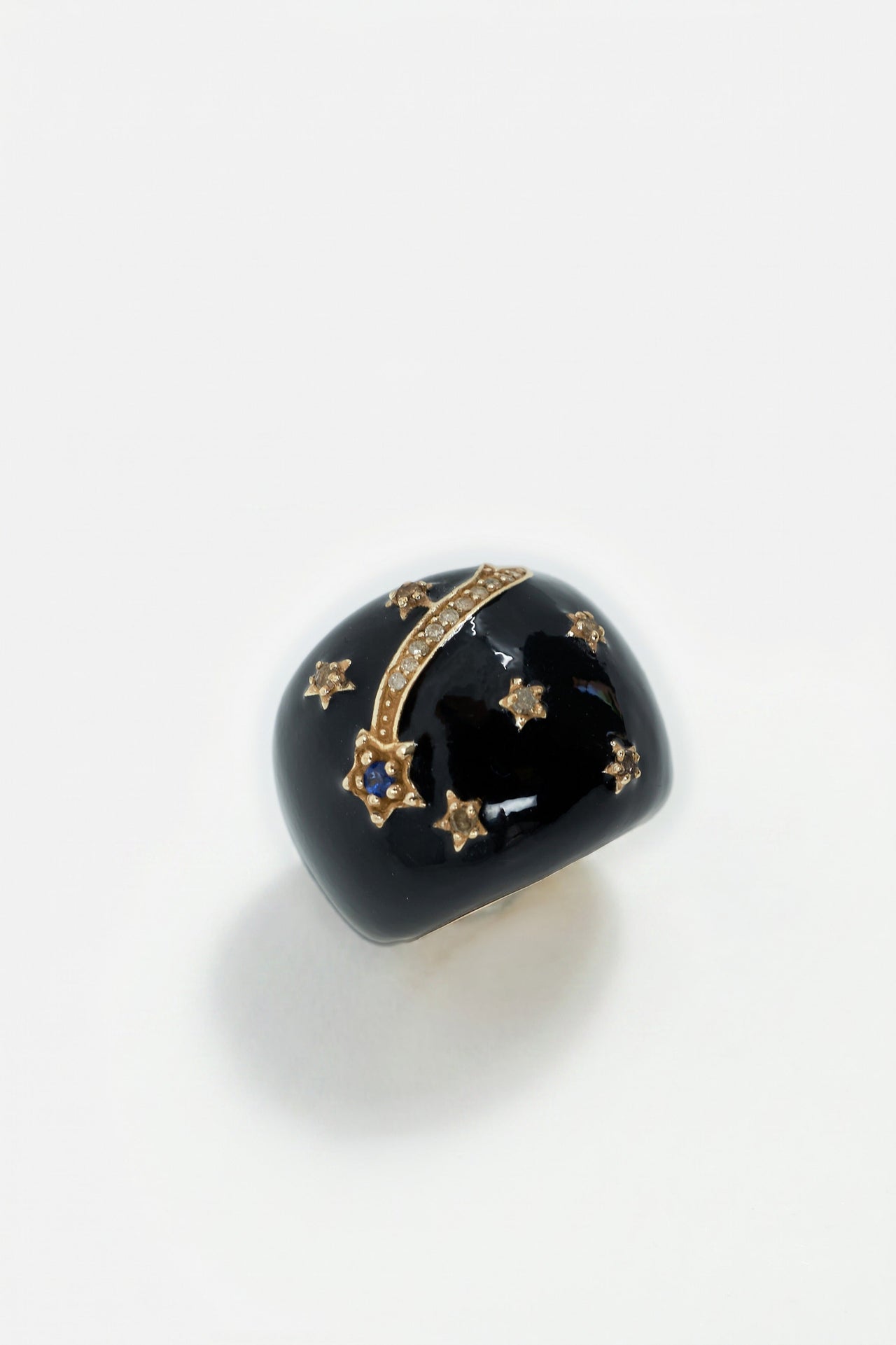 Black Enamel Cocktail Ring Blue Sapphire Diamond Star
