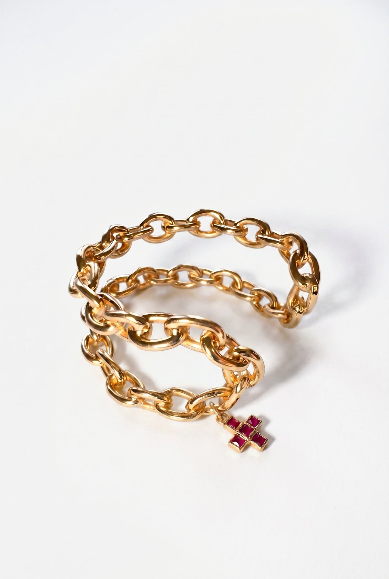 Chain Cuff Bracelet Ruby Cross Charm
