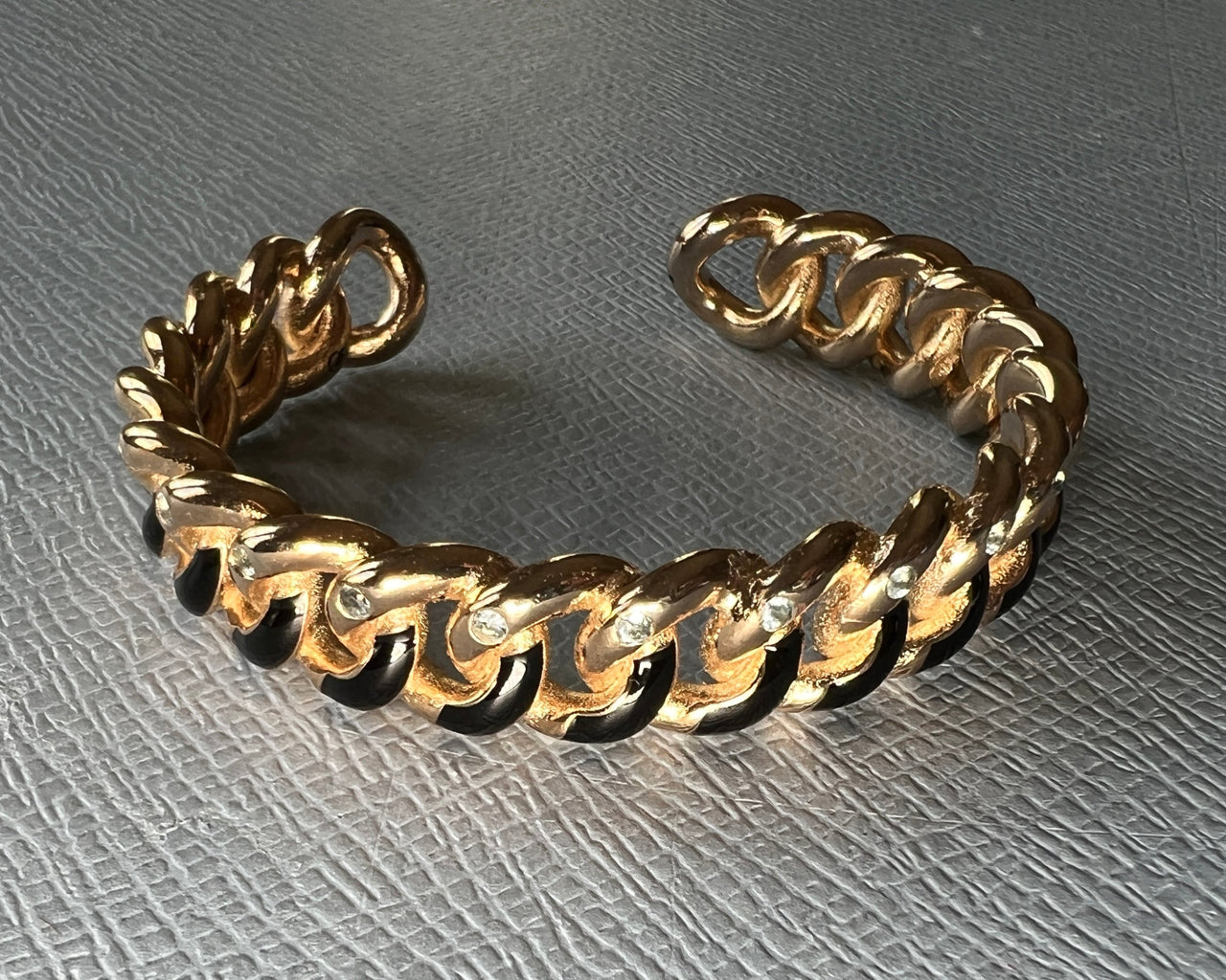 Aquamarine Black Enamel Chain Cuff