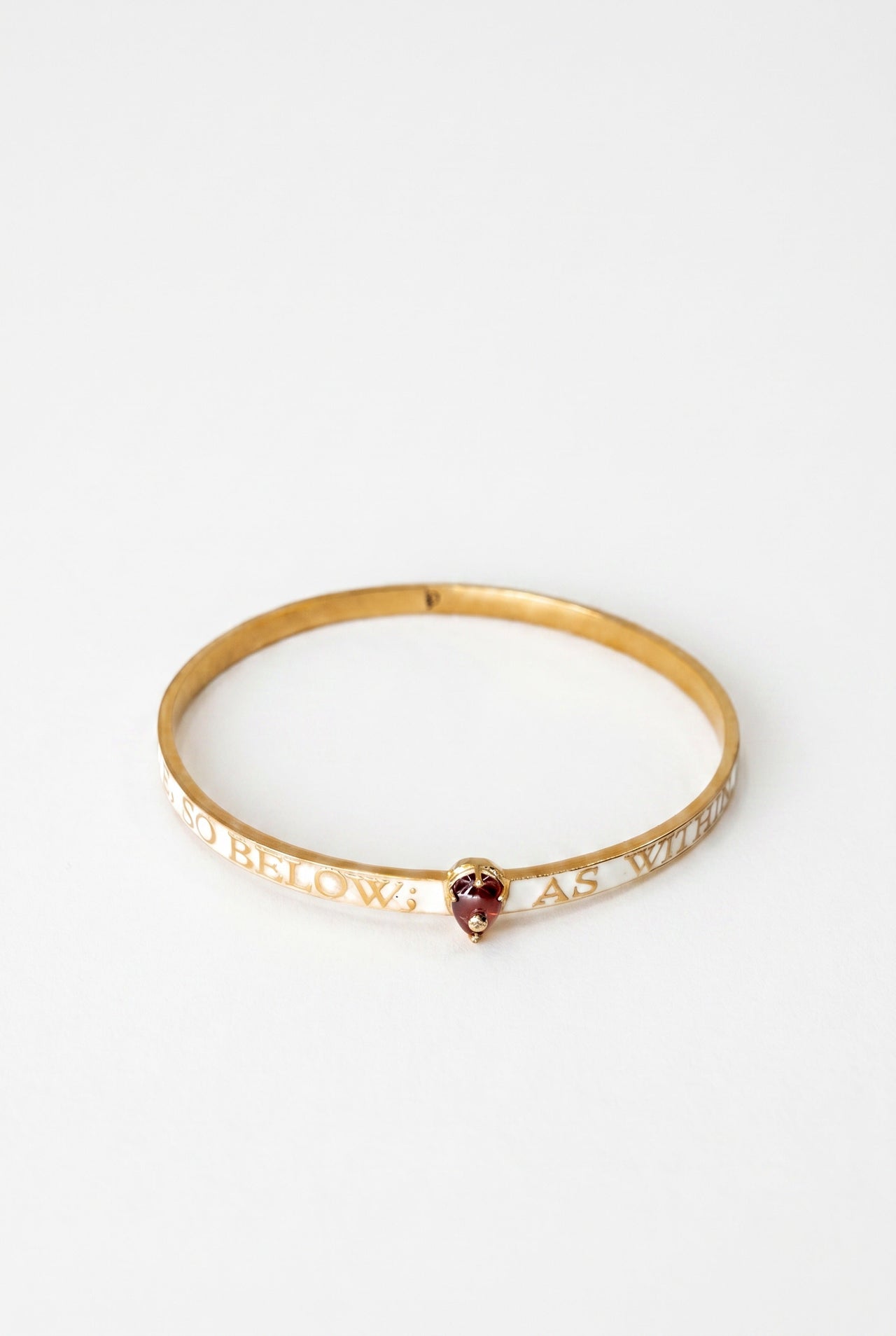Garnet Bangle Bracelet White Enamel "As Above So Below"