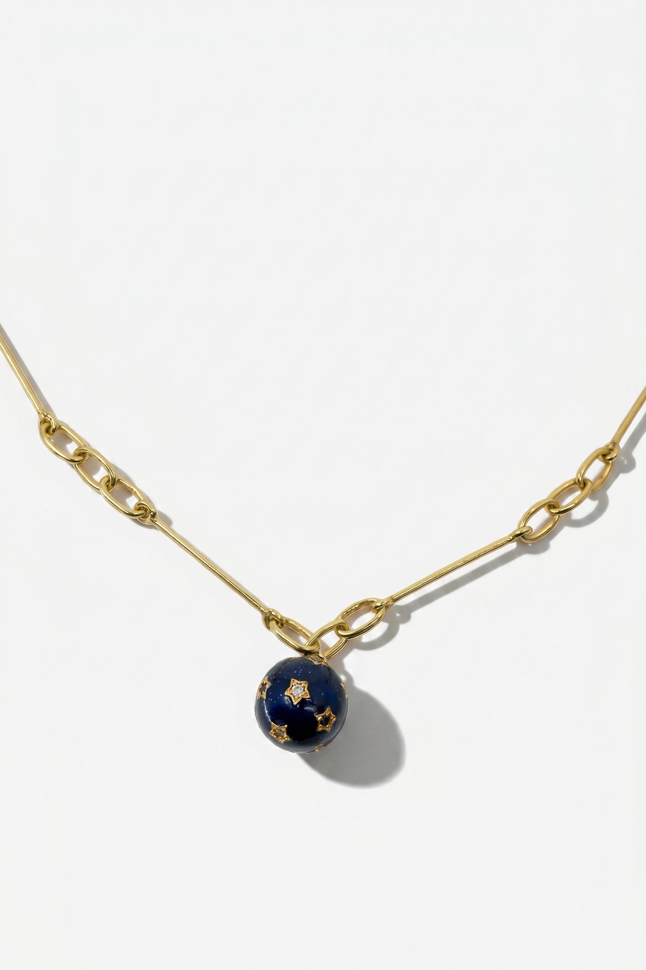 Diamond Star Necklace Sphere Charm Midnight Blue Enamel