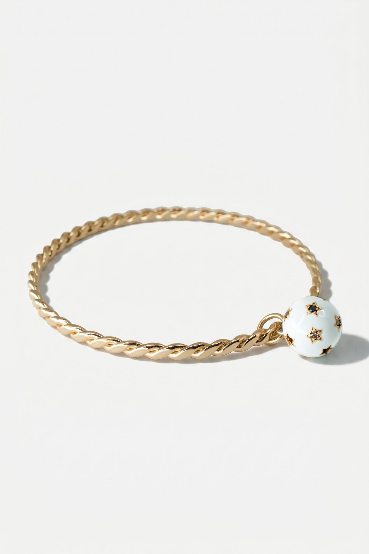 Diamond Star Sphere Bangle Bracelet White Enamel