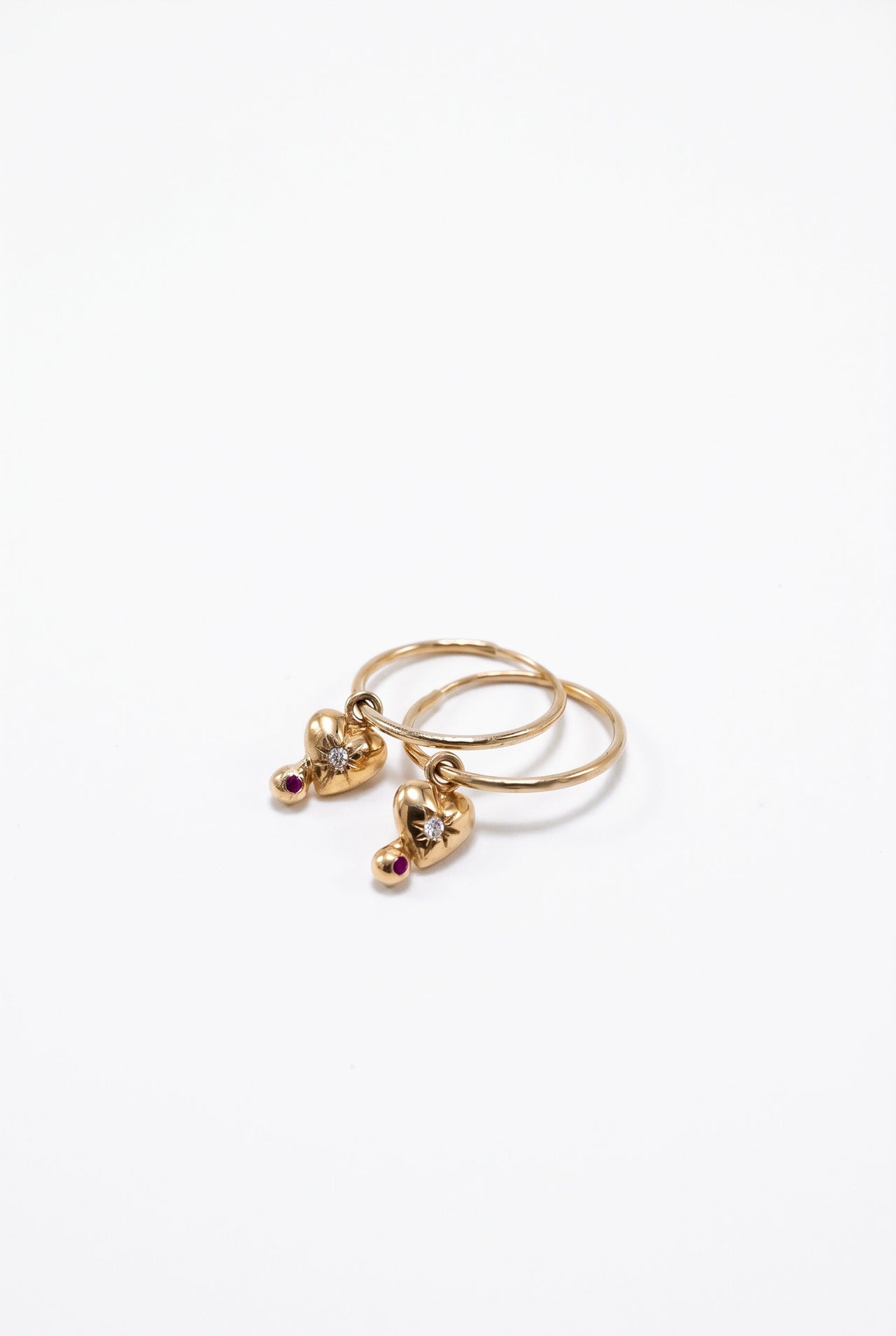 Heart Earring Hoops White Diamond Ruby