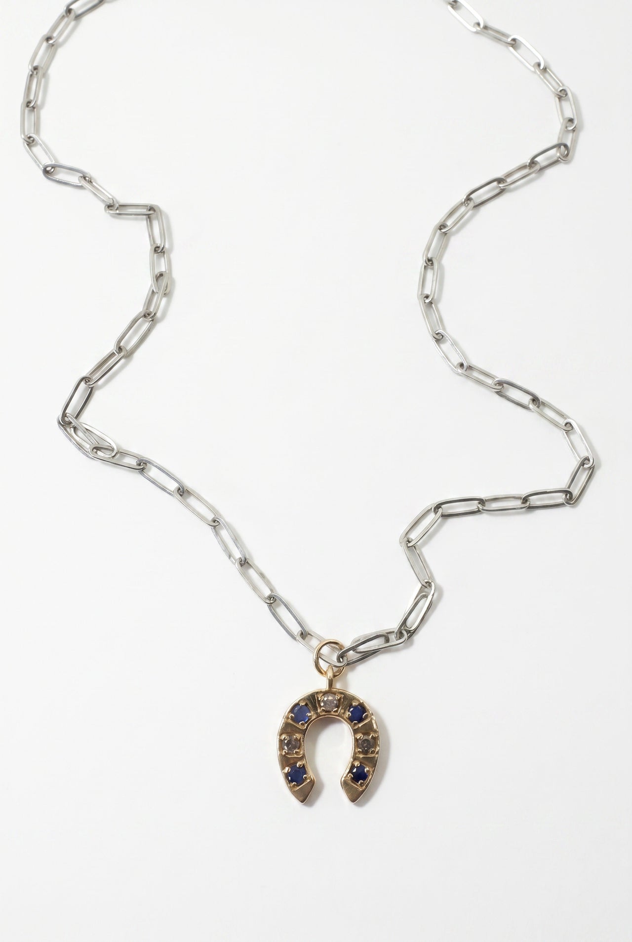 Horseshoe Blue Sapphire Necklace Silver