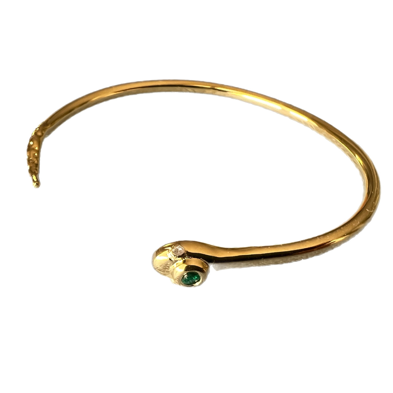 Emerald White Diamond Gold Plated Snake Bangle