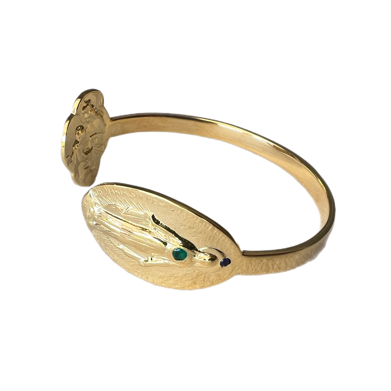 Blue Sapphire Emerald Gold Plated Virgin Mary Bangle