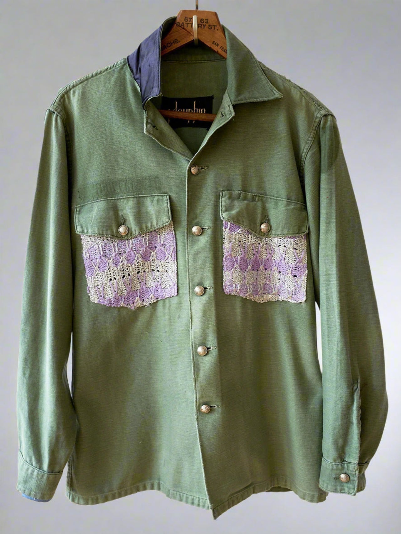 Military Green Jacket Lilac Silver Lurex Knit Black Silk