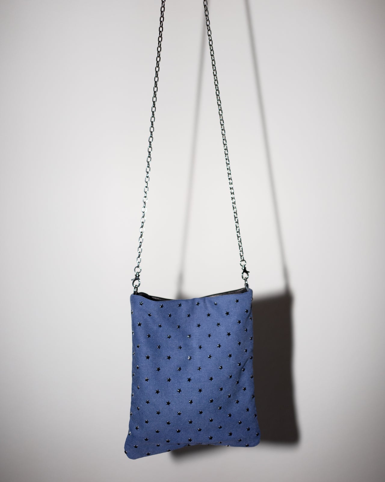 Bag Embellished Workwear with Swarowski Black Stars Bag and Black Leather Silver Chain