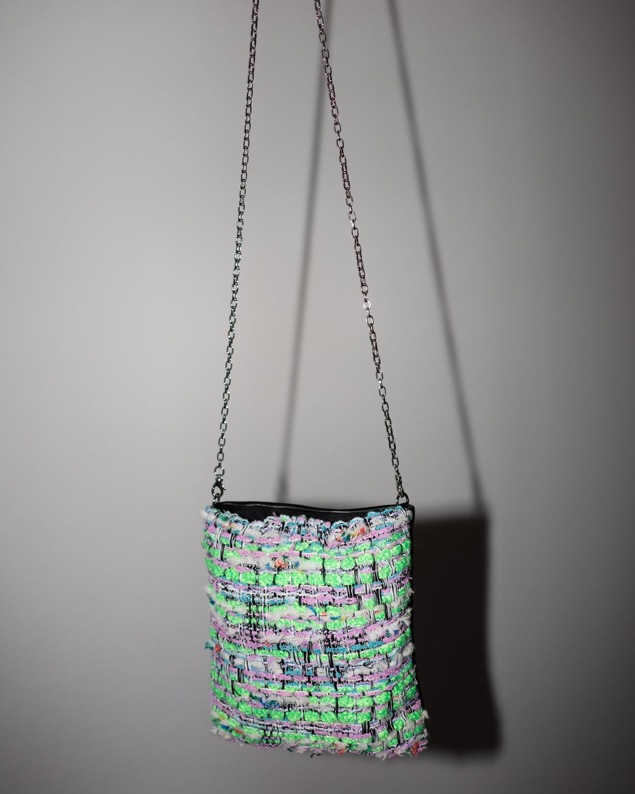 Green Multi Color Bag with Black Leather Silver Chain