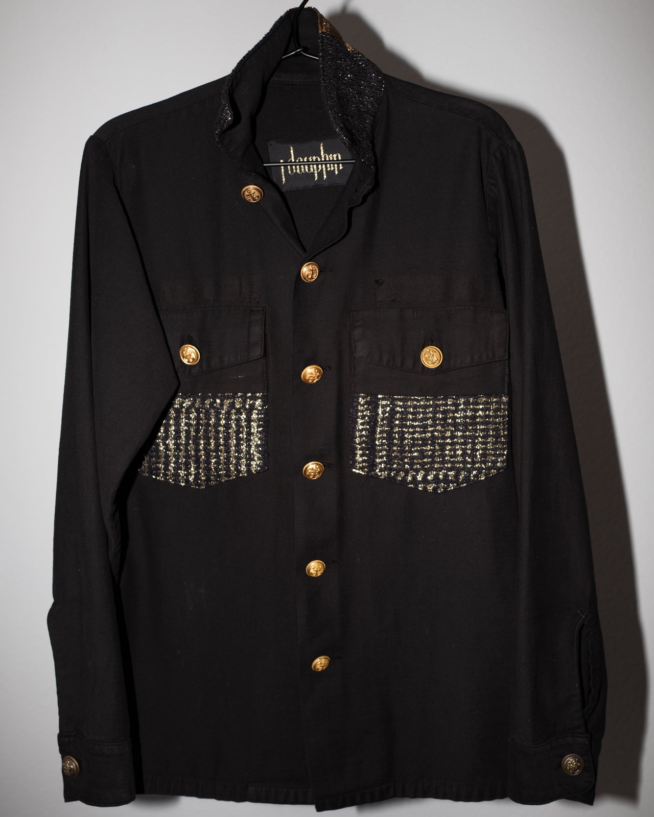 Military Black Jacket Gold Tweed Medium