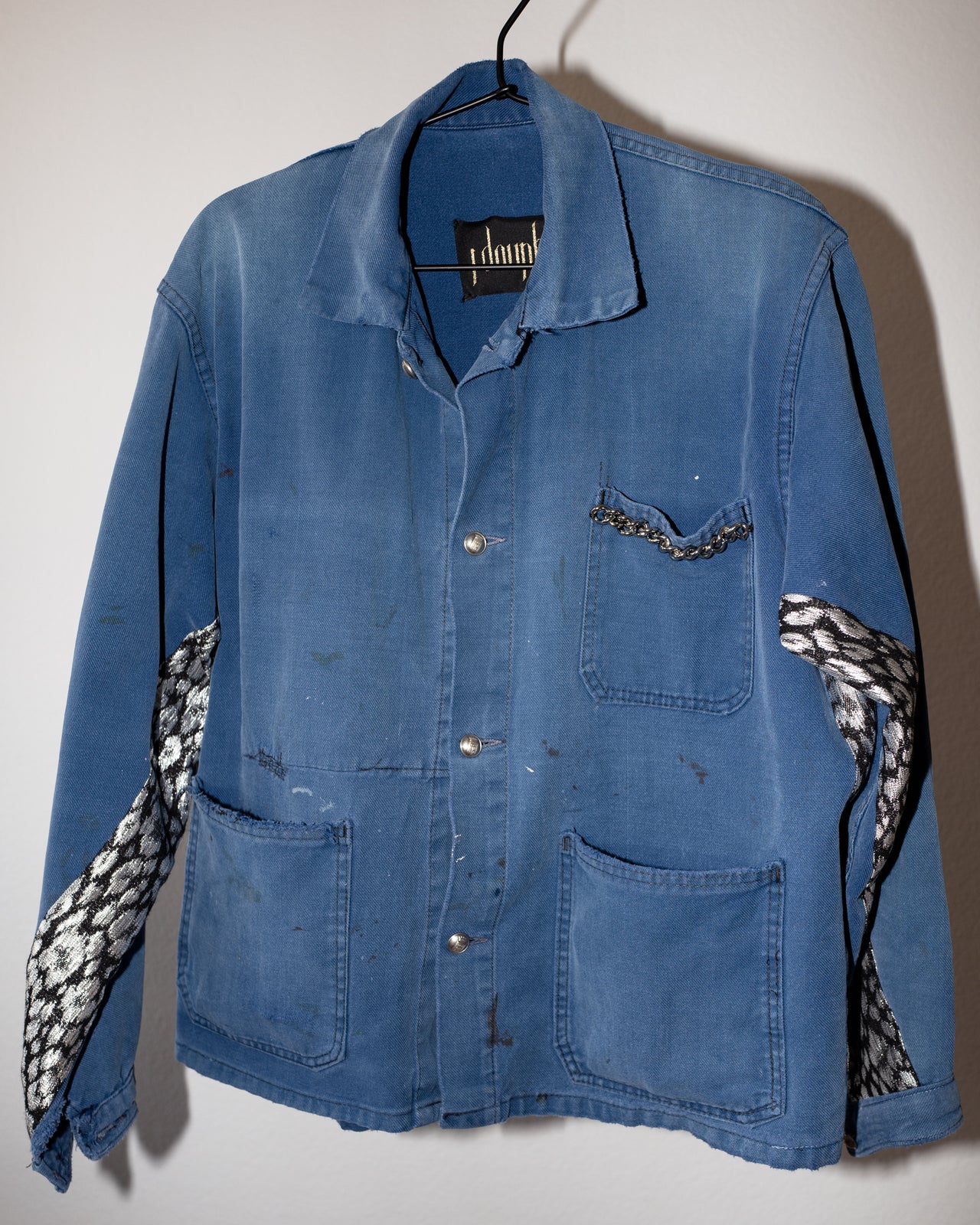 Blue Jacket Silver Black Lurex Sides Gun Metal Chain Small