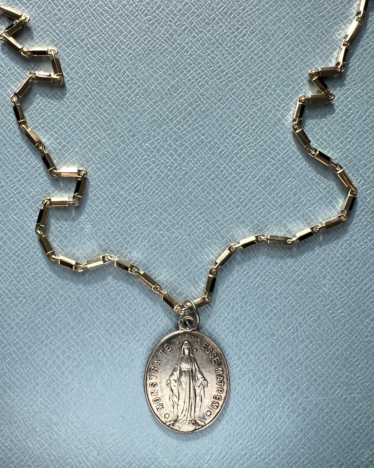 Virgin Mary Medal Silver Necklace Vintage