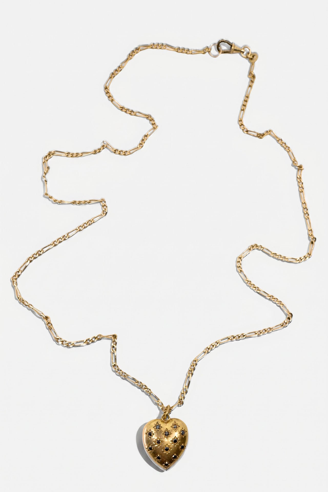 Black Diamond Heart Necklace Figaro Chain