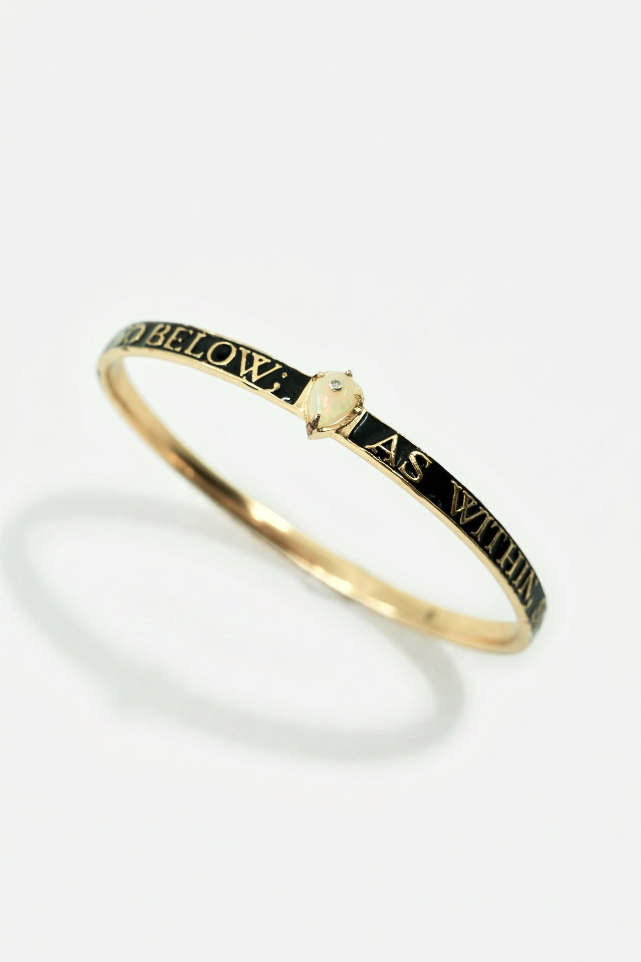 Opal Diamond Bangle Bracelet Black Enamel