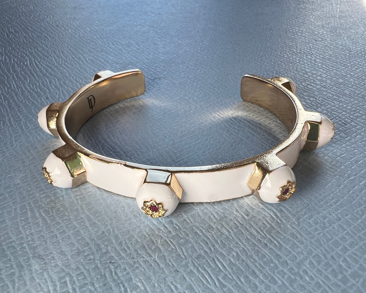 Ruby Stud Bangle White Enamel