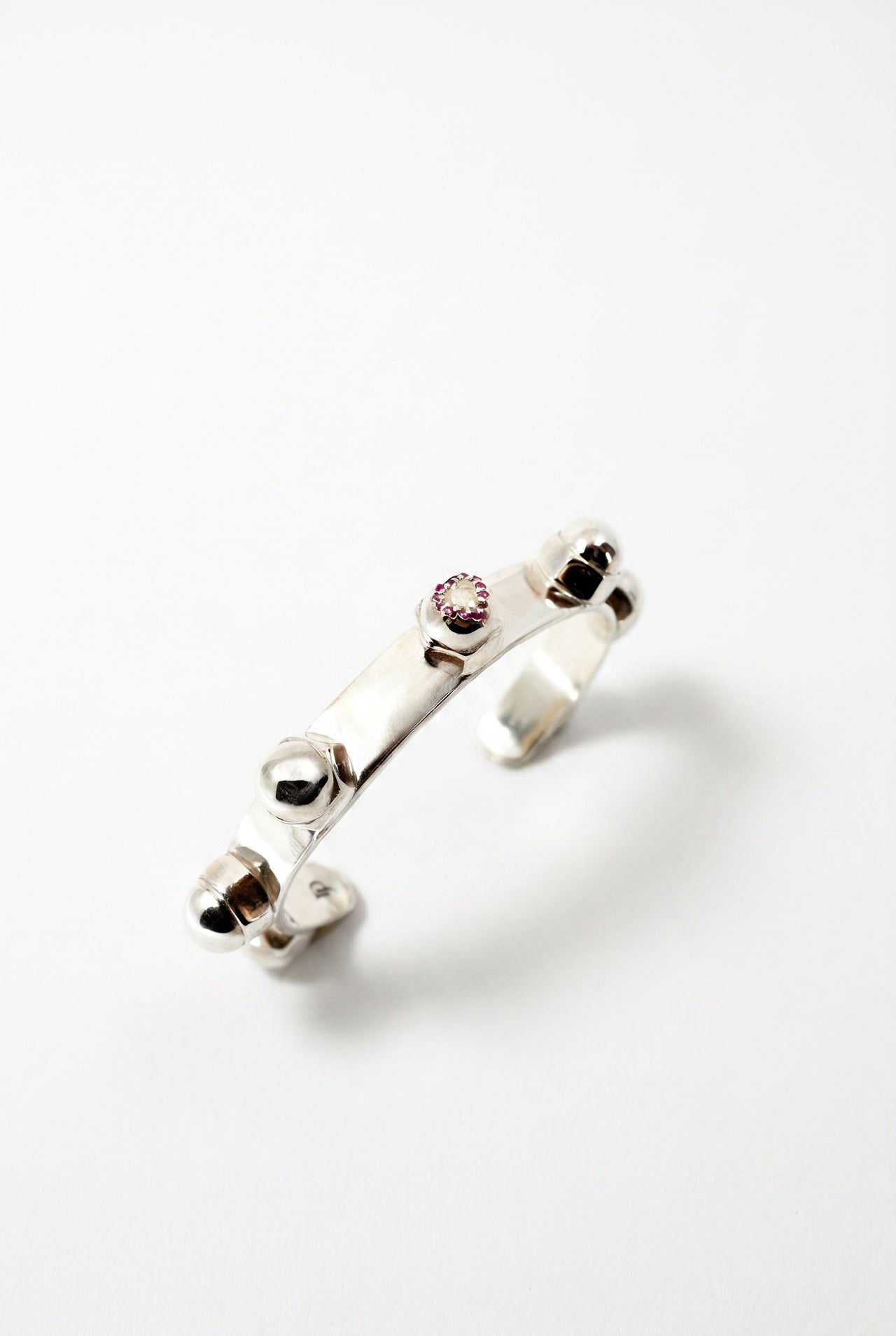 Pink Sapphire Cuff Heart Bracelet Silver