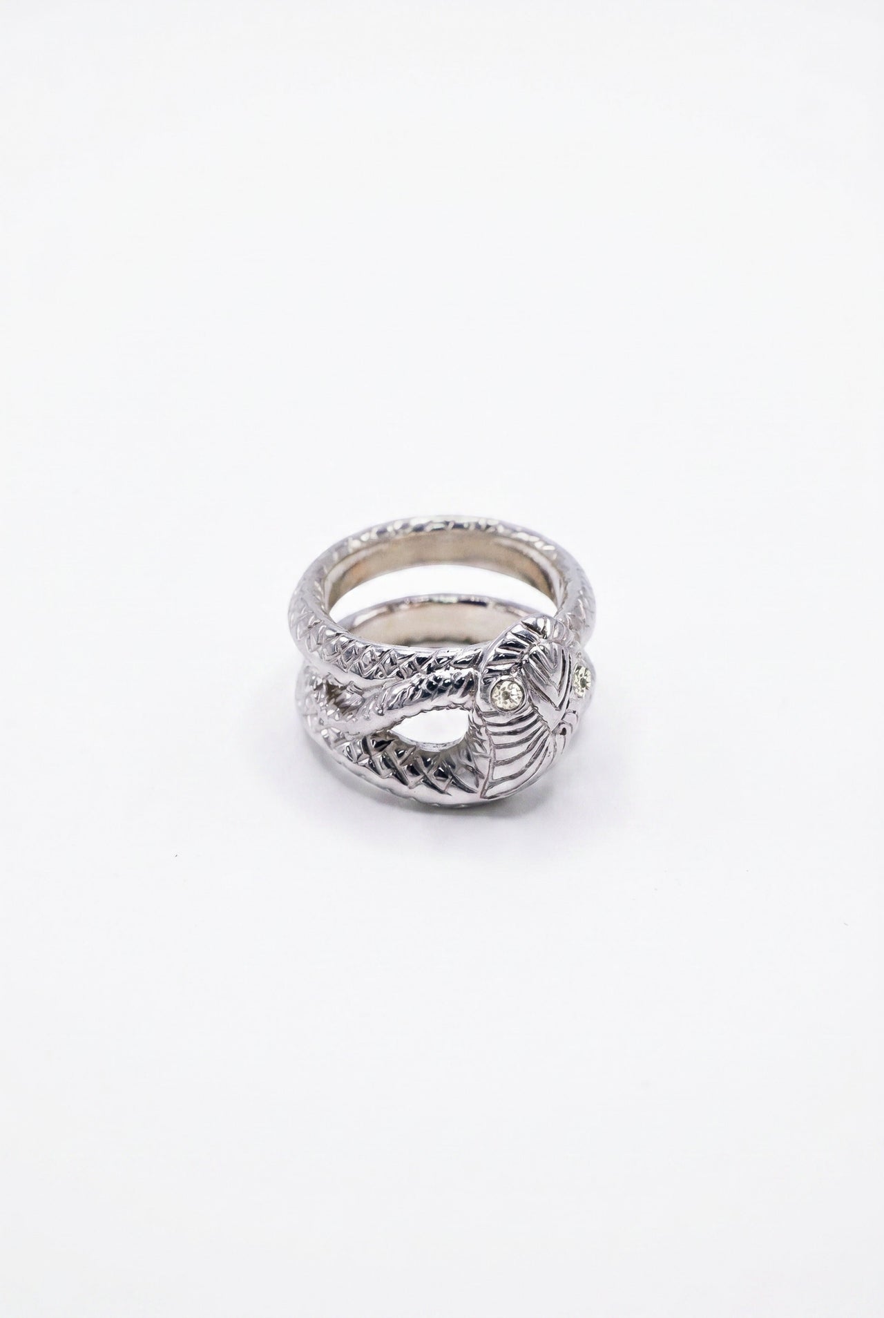 Diamond Snake Ring Double Band Silver