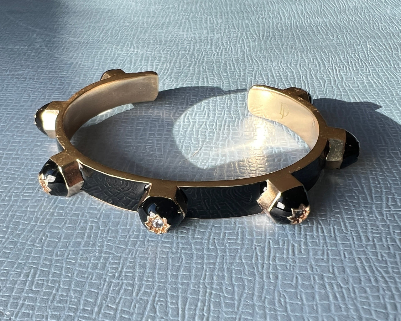 White Diamond Stud Bangle Black Enamel