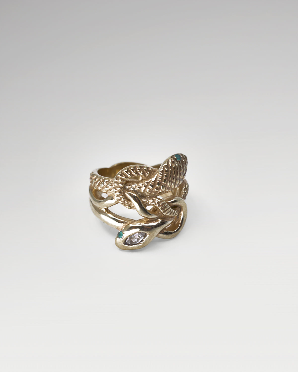 Double Head Snake Ring Topaz Emerald