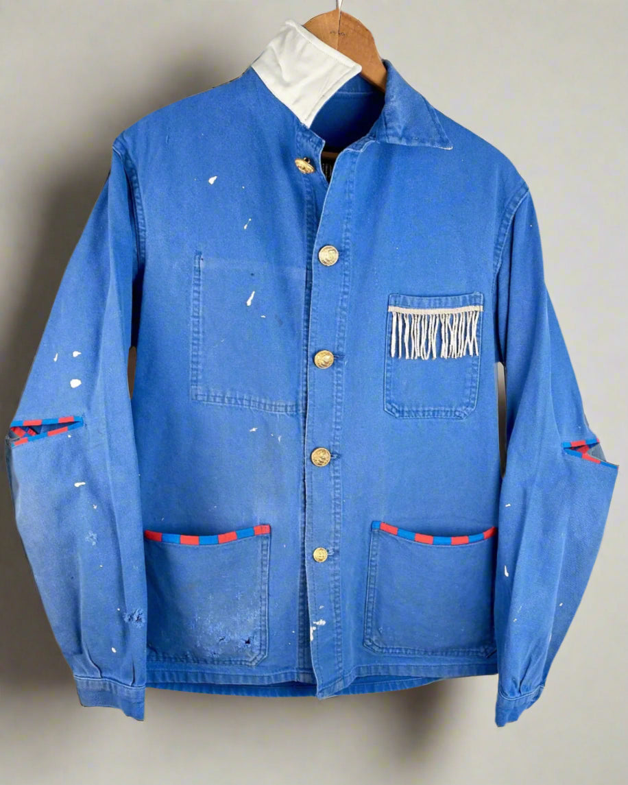 Cobalt Blue Jacket Red Blue Silk Silver Bullion Fringes