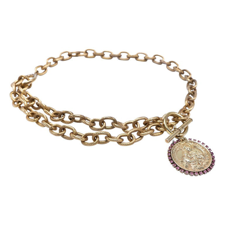 Crystal Virgin Mary Pendant Chunky Chain Choker Necklace
