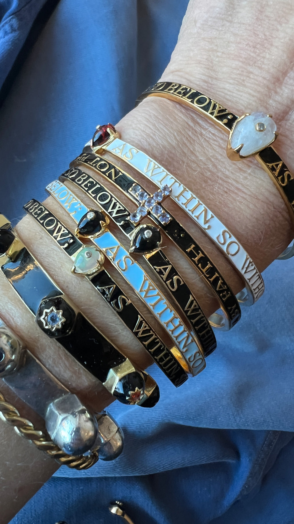Onyx Bangle Bracelet Blue Enamel