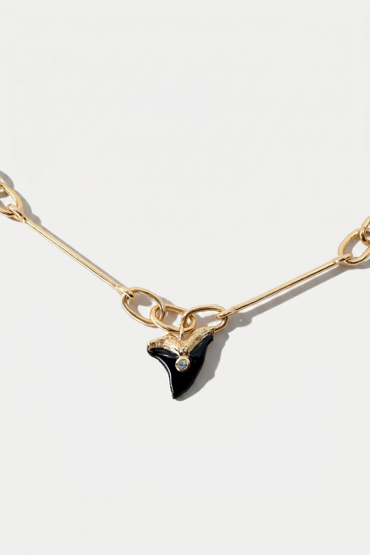 Shark Tooth Necklace Choker Aquamarine Black Enamel