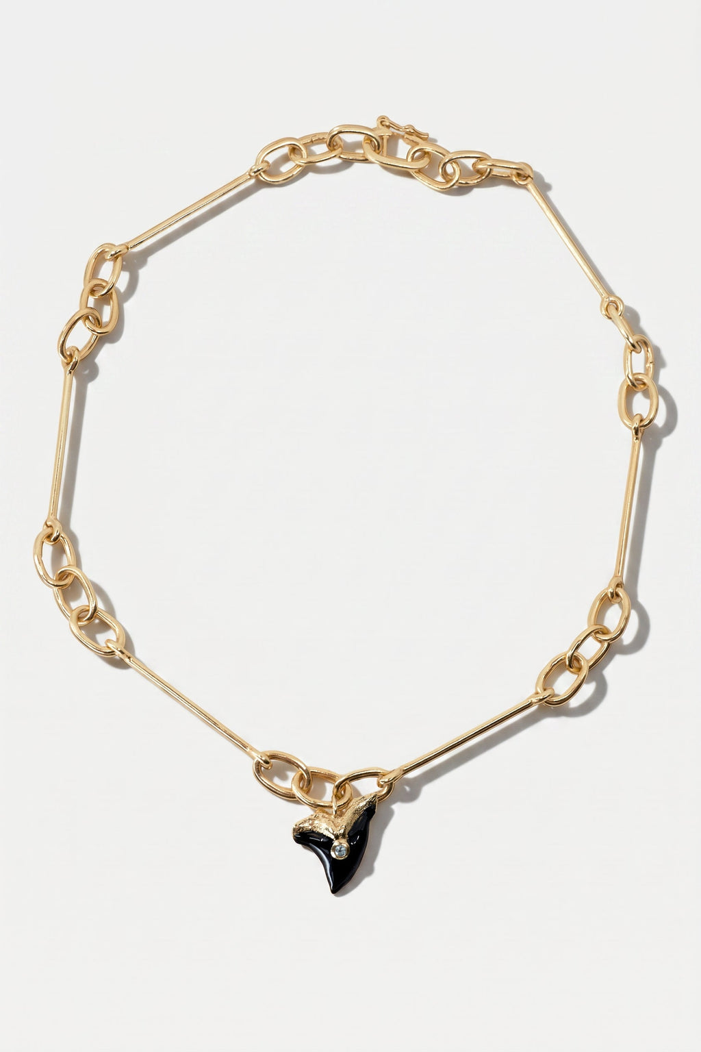 Shark Tooth Necklace Choker Aquamarine Black Enamel