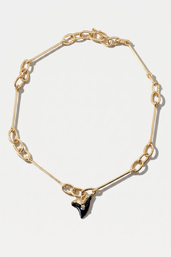 Shark Tooth Necklace Choker Aquamarine Black Enamel