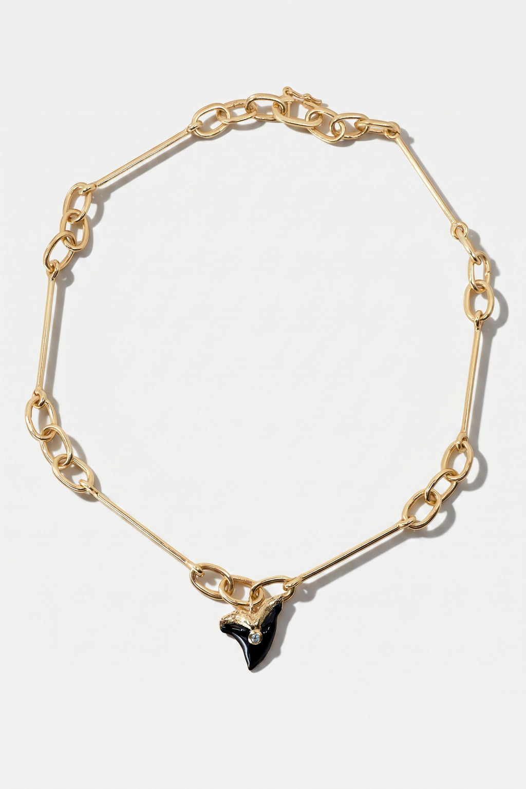 Shark Tooth Necklace Choker Aquamarine Black Enamel