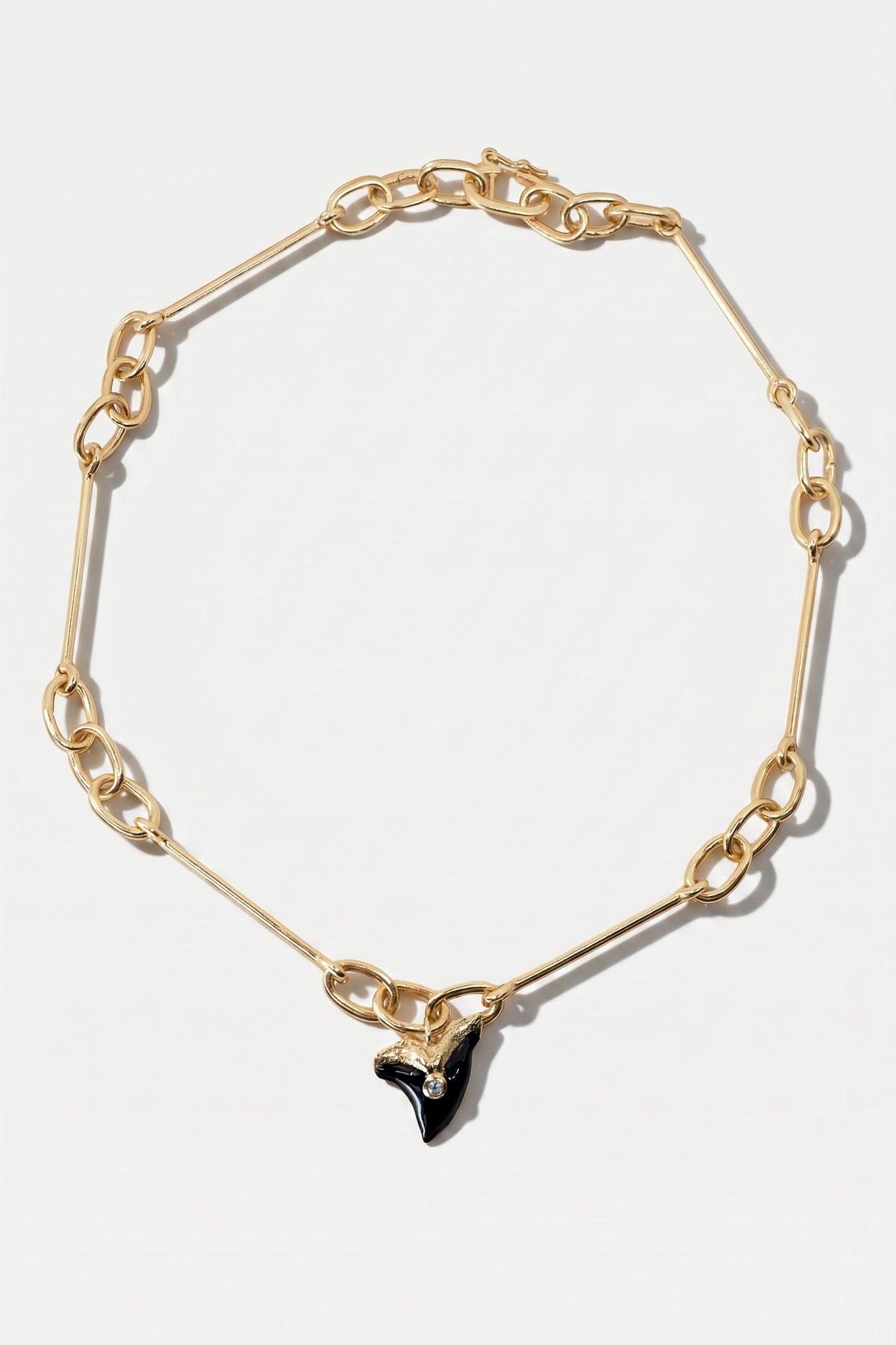 Shark Tooth Necklace Choker Aquamarine Black Enamel