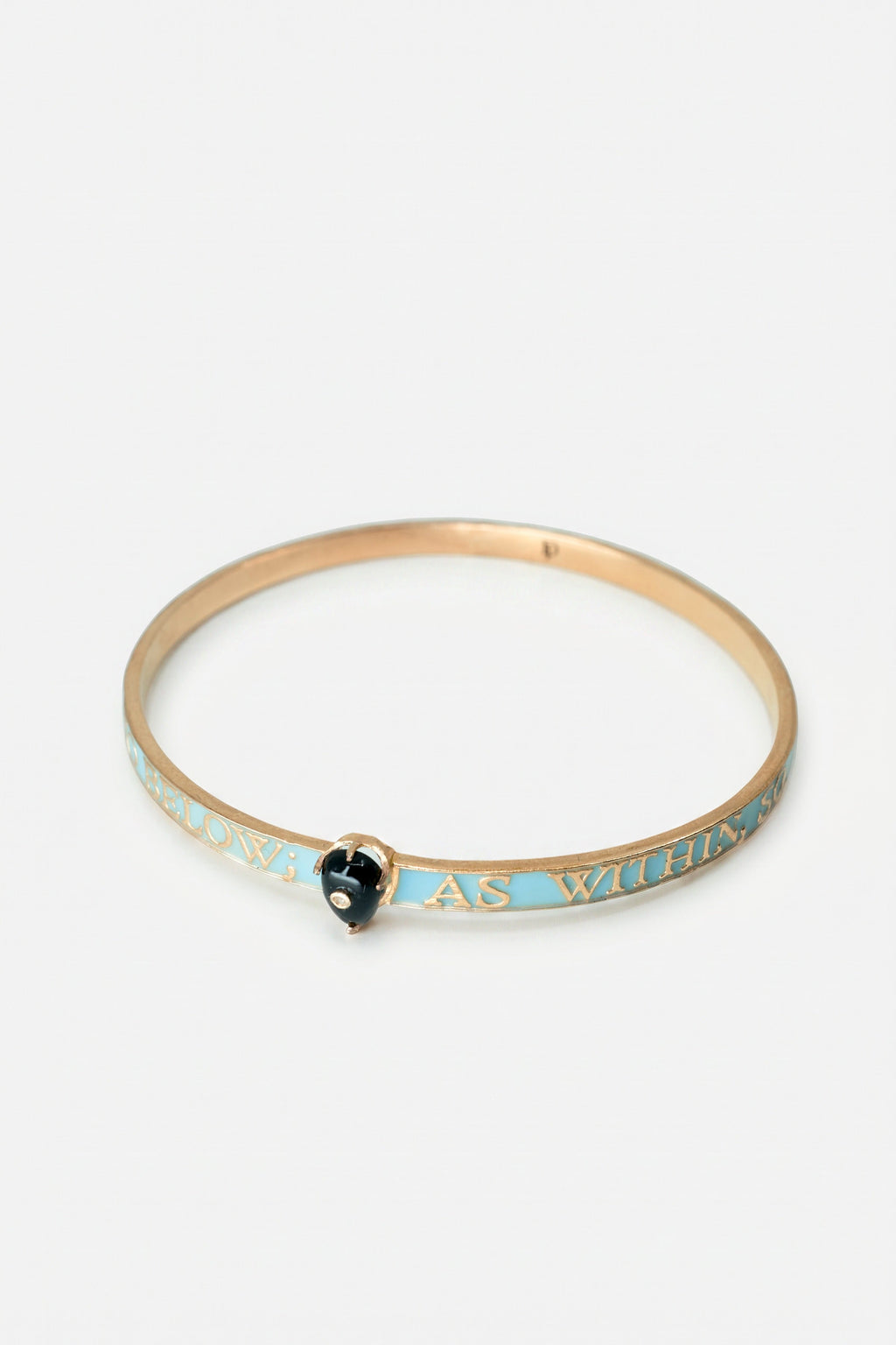 Light Blue Enamel Bangle Bracelet Onyx Diamond "As Above So Below"