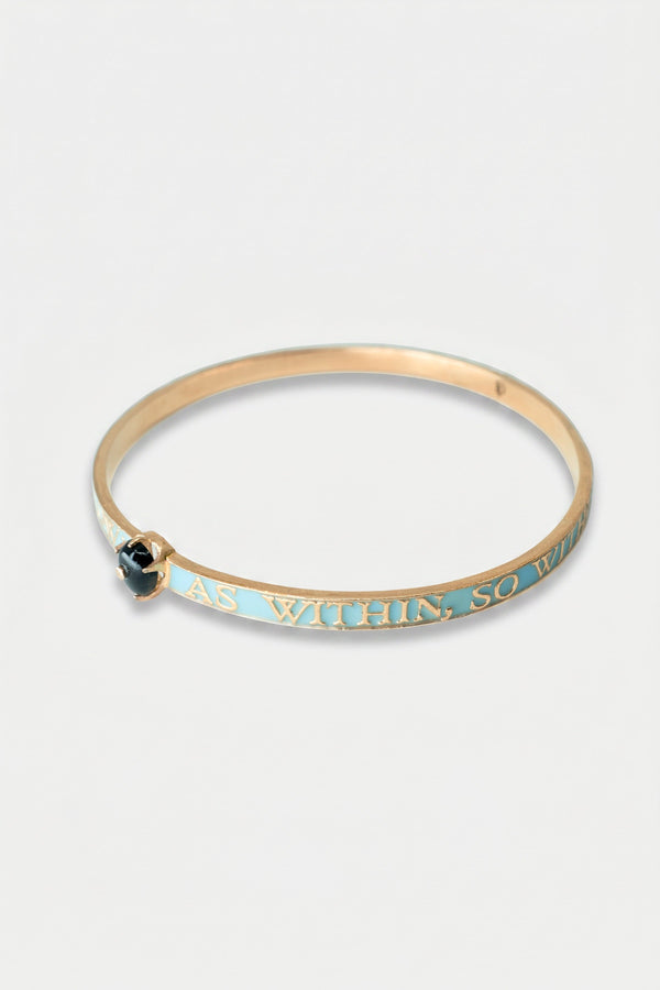 Light Blue Enamel Bangle Bracelet Onyx Diamond "As Above So Below"