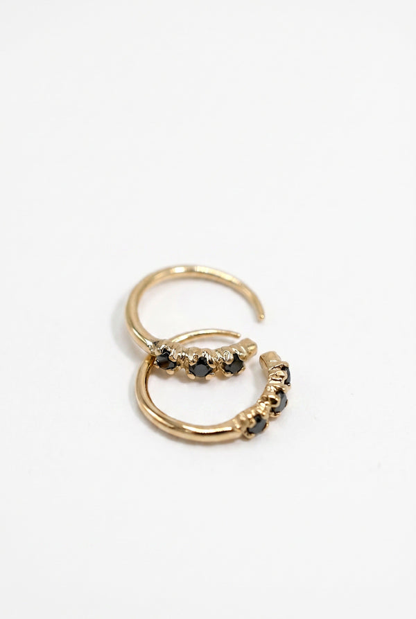 Black Diamond Huggie Earrings Gold