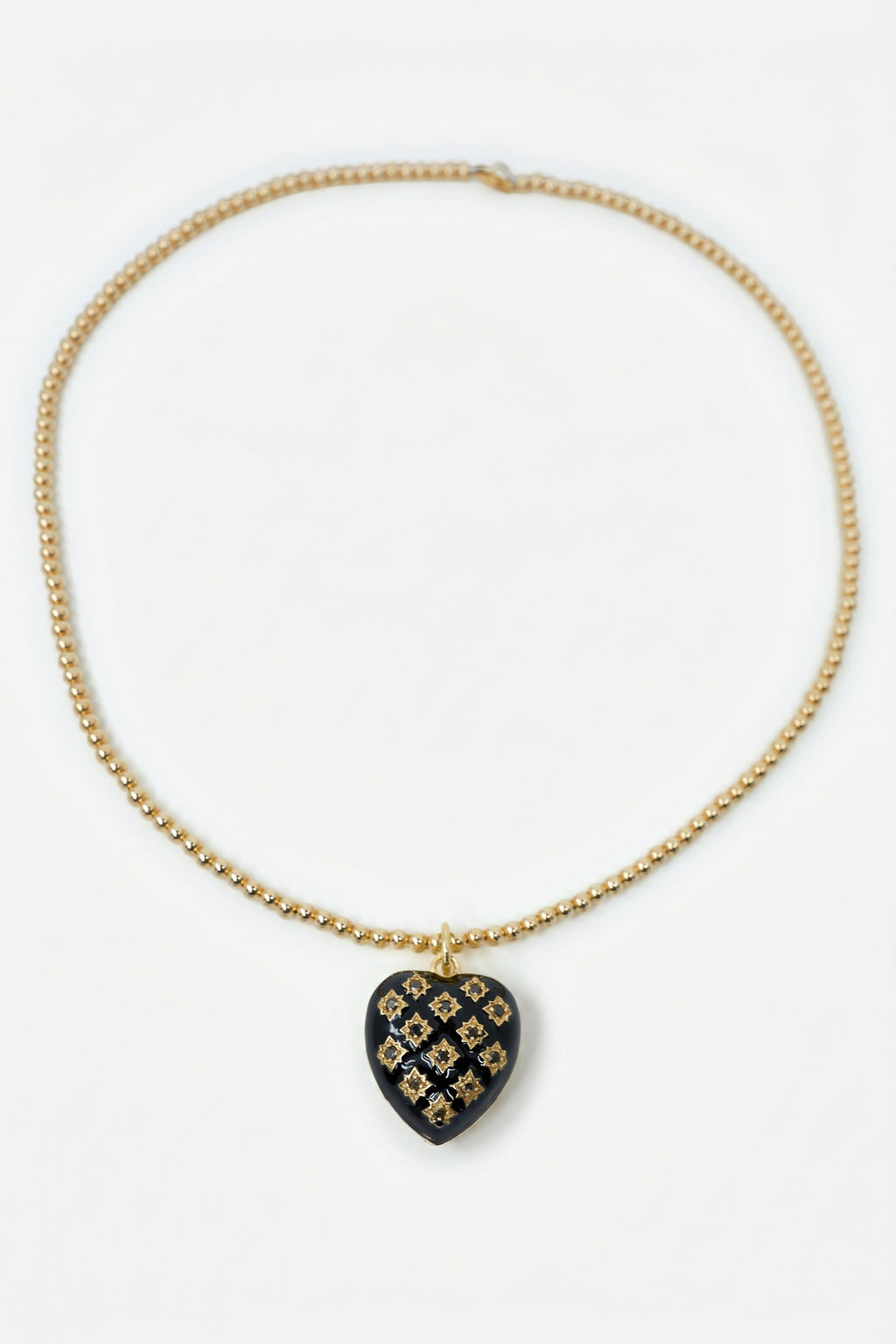 Black Diamond Heart Necklace Black Enamel Bead Chain