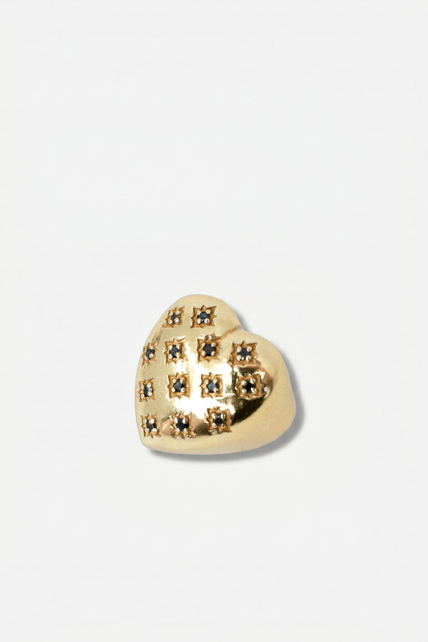 Gold Heart Signet Ring Black Diamond Star