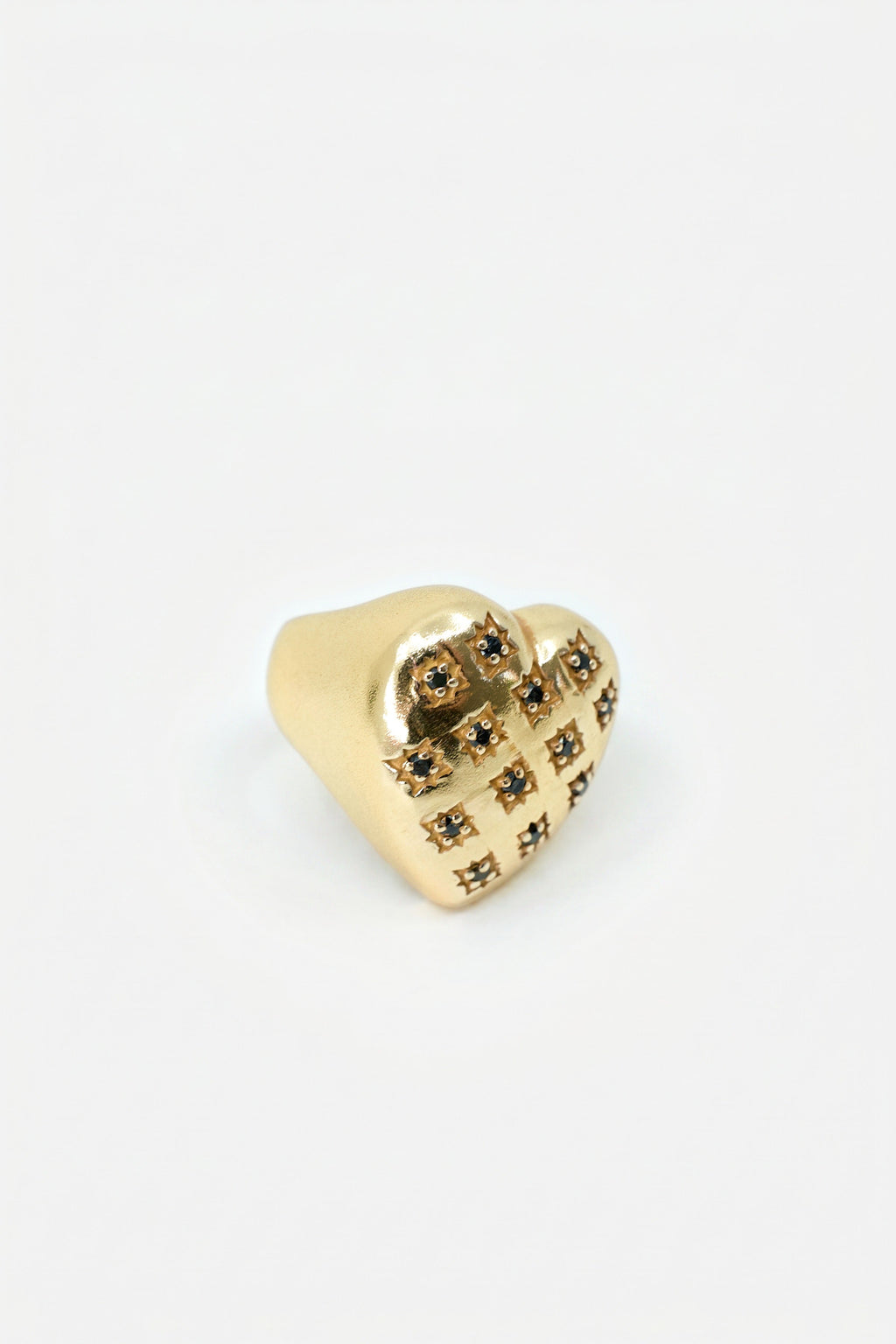 Gold Heart Signet Ring Black Diamond Star