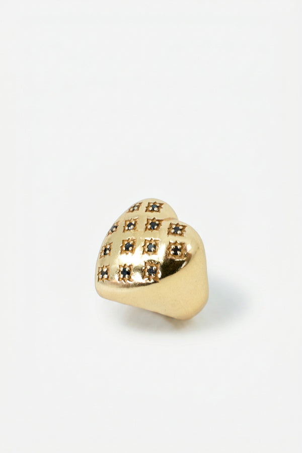 Gold Heart Signet Ring Black Diamond Star