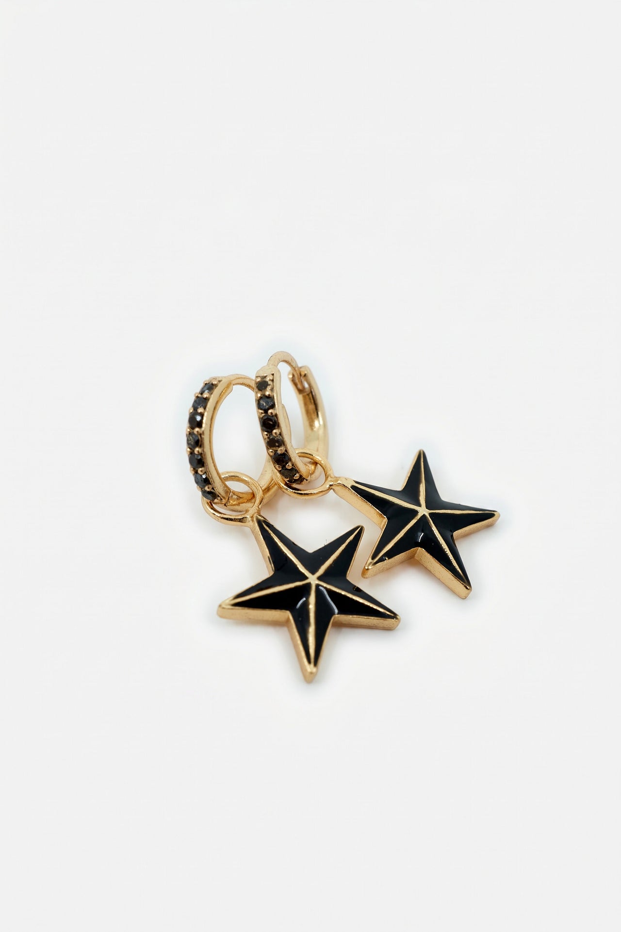 Star Hoop Earrings Black Diamond Black Enamel