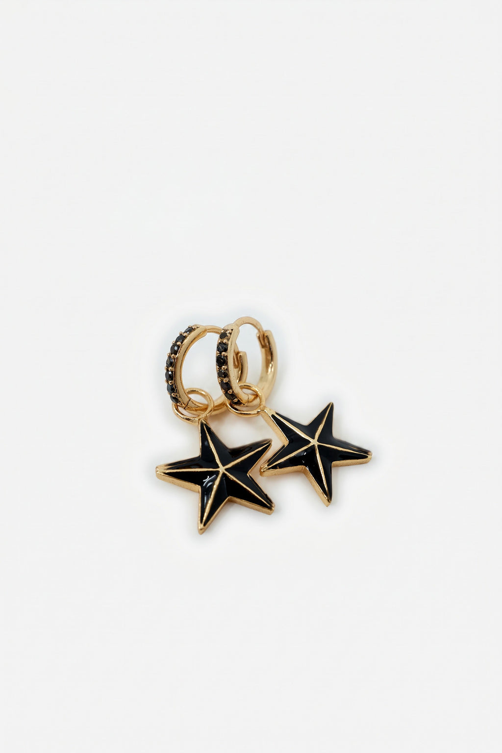 Star Hoop Earrings Black Diamond Black Enamel