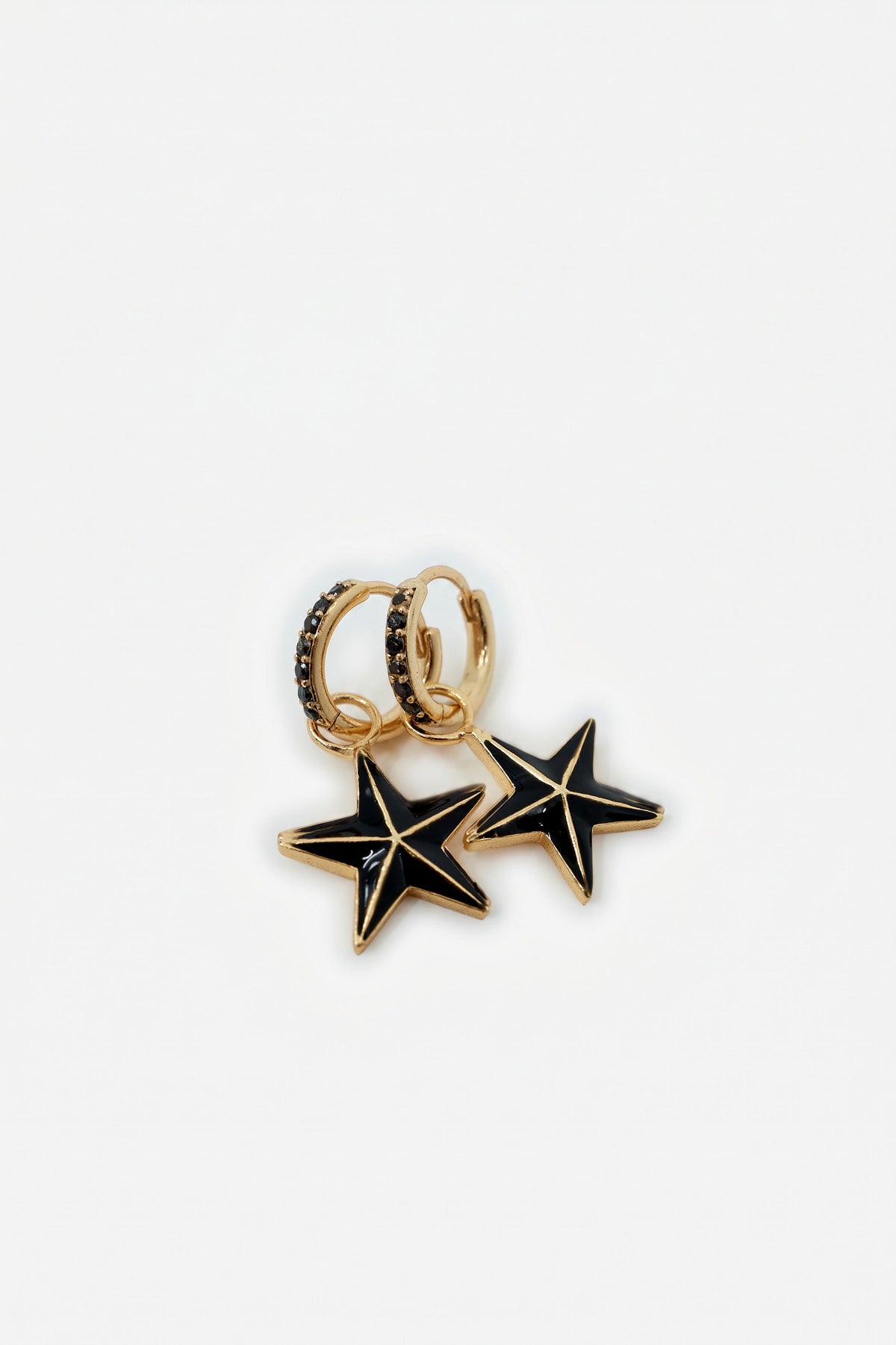 Star Hoop Earrings Black Diamond Black Enamel