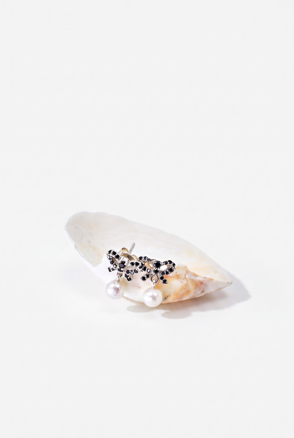 Black Diamond Pearl Bow Earrings Silver Drop